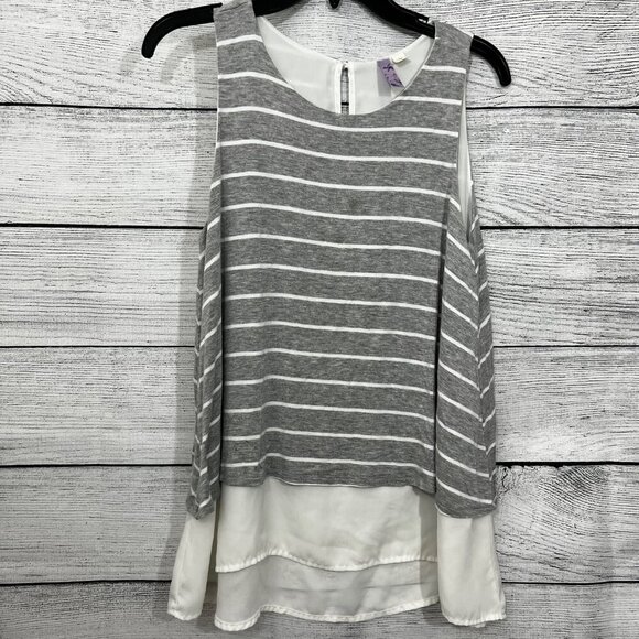 Alya Gray & White Striped Layered Sleeveless Top Size M - Picture 1 of 4